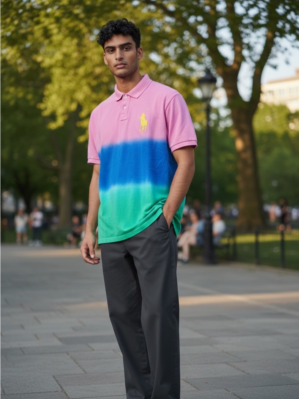 VTG Men’s Ralph Lauren Polo Short Sleeve Gradient rainbow Stripe polo shirt L